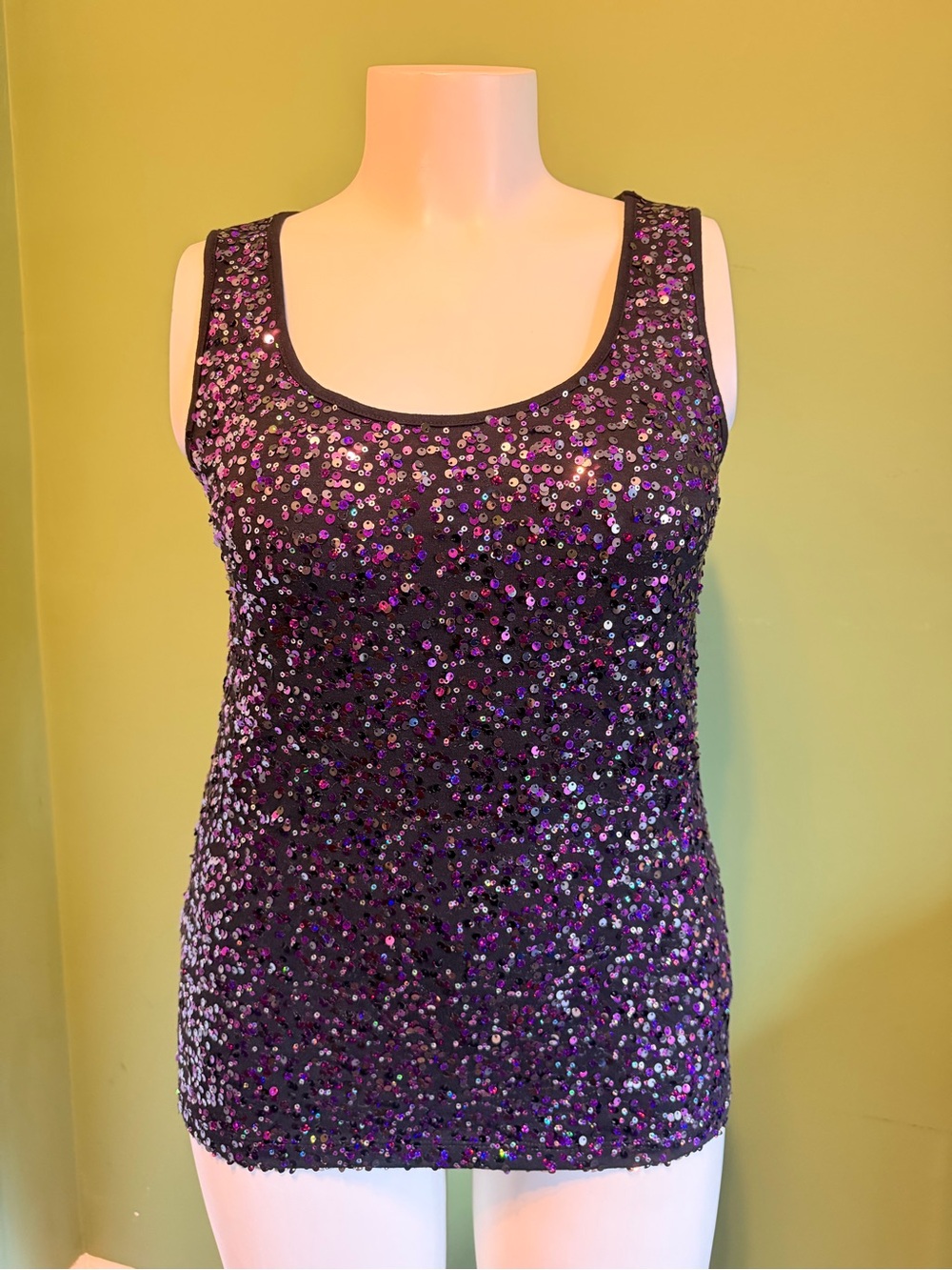 Sequin Scoop Neck Tank Top - Purple